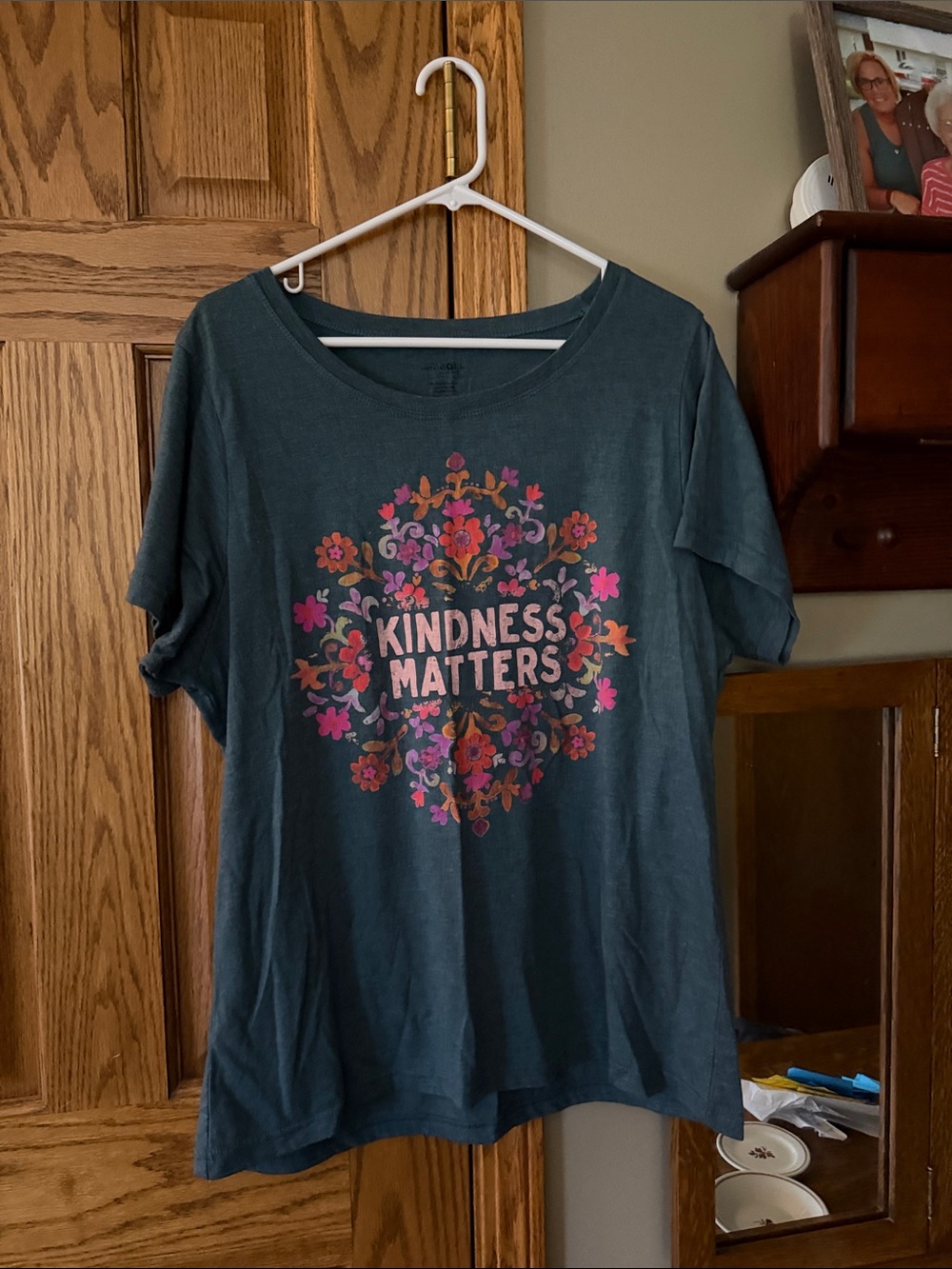 NATURAL LIFE Dark Teal 'Kindness Matters' Floral Tee